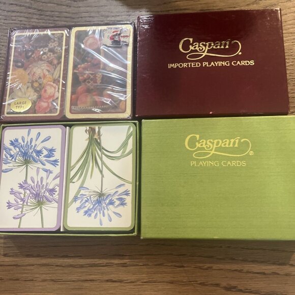 lot of 2 x Vintage Caspari Double Decks of Playing Cards "FLOWERS And FRUIT - Picture 3 of 4